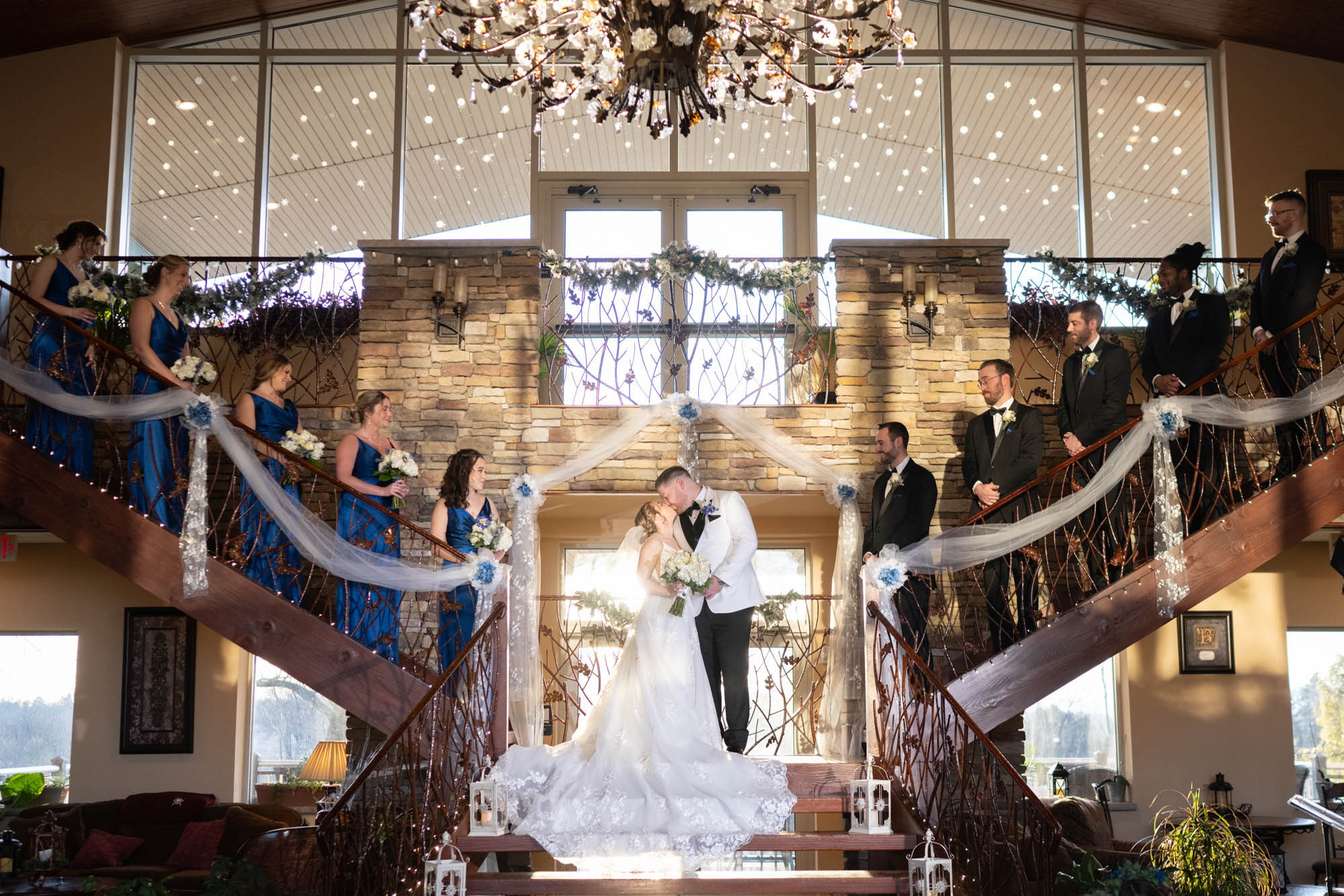 Gorgeous ceremony with first kiss on staircase
