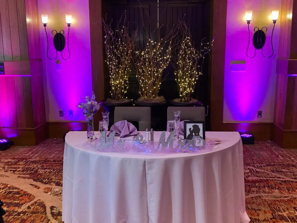 Uplighting behind sweetheart table