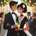 Emo Couple enjoying their wedding cocktail hour