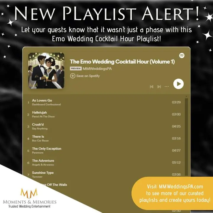 Emo wedding cocktail hour playlist 1